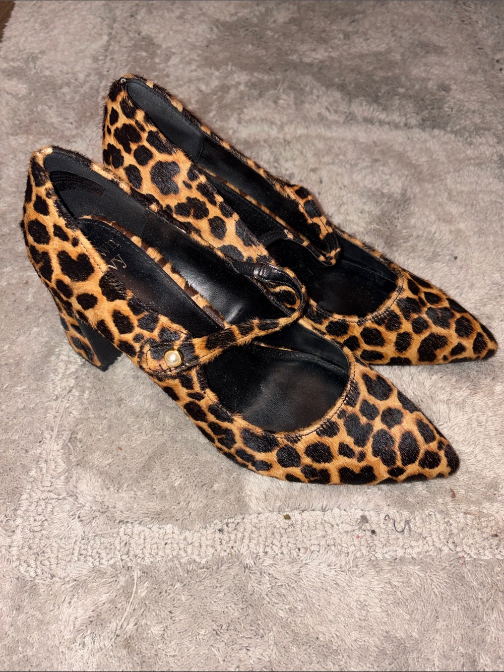 crown & ivy Leopard Print Pointed Mary Jane Pumps - Brown/Black